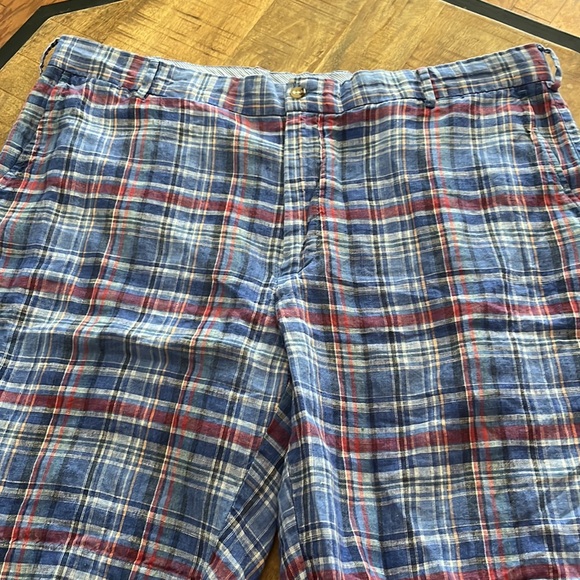 Peter Millar Seaside Men's Size 40 100% Linen Blue Madras Plaid Check Shorts-EUC - Picture 1 of 7
